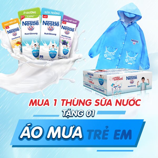 Khi mua 1 thùng sữa nước nestlé sẽ được tặng ngay 1 áo mưa trẻ em siêu dễ thương.