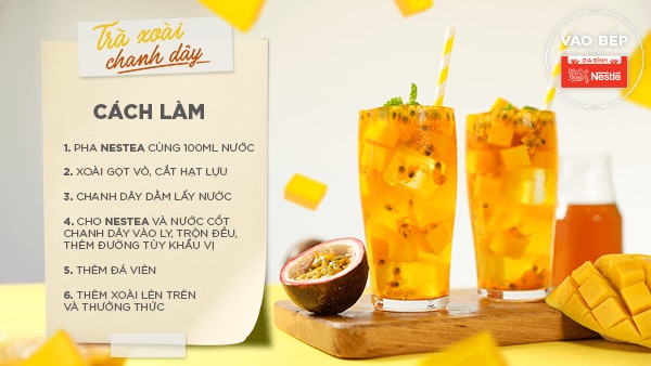 Chỉ với 4 bước đơn giản để tự tay pha chế Trà xoài chanh dây ngon đúng chuẩn.