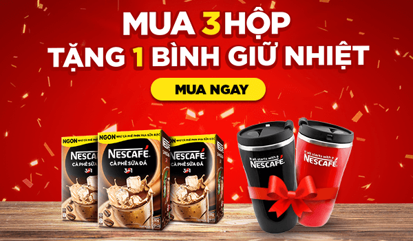 TẶNG ngay NESCAFÉ Bình giữ nhiệt cao cấp khi mua 3 hộp Cà Phê Sữa Đá 3in1