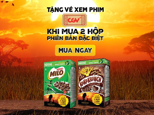 Tặng vé xem phim CGV khi mua 2 hộp Ngũ cốc ăn sáng Nestlé.