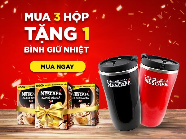 Mua 3 hộp NESCAFÉ cà phê sữa đá 3in1 để được tặng ngay một bình giữ nhiệt.
