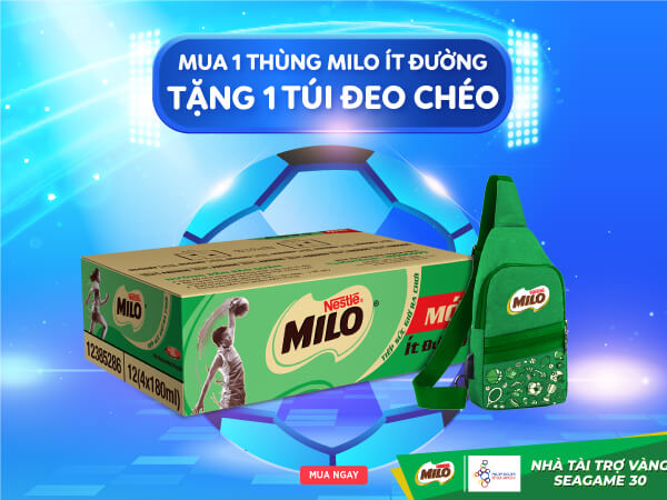 TẶNG ngay 01 Túi đeo chéo năng động khi mua 01 thùng sữa Nestlé MILO ít đường