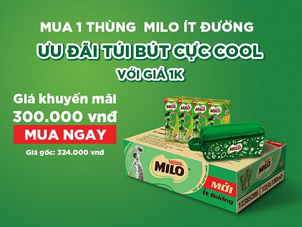 Mua 1 thùng MILO Ít Đường với giá ưu đãi tại Shopee sẽ được mua thêm 1 Túi Bút với giá 1K 